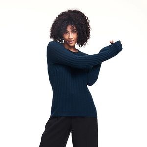 NAADAM Dark Teal Blue Ribbed Cashmere Sweater